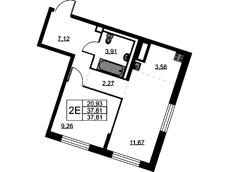 1-комнатная квартира 37.81 м², 9/9 эт., ЖК «Квартал Лаголово»